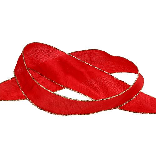 Product Silk ribbon red with gold edge 40mm 25m