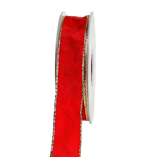 Product Silk ribbon red with gold edge 25mm 25m