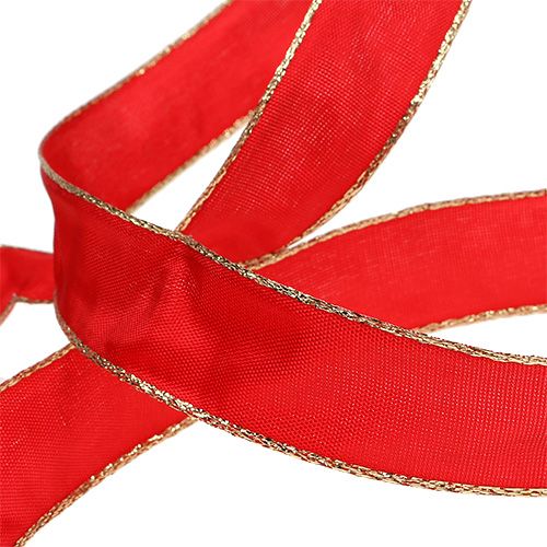 Product Silk ribbon red with gold edge 25mm 25m