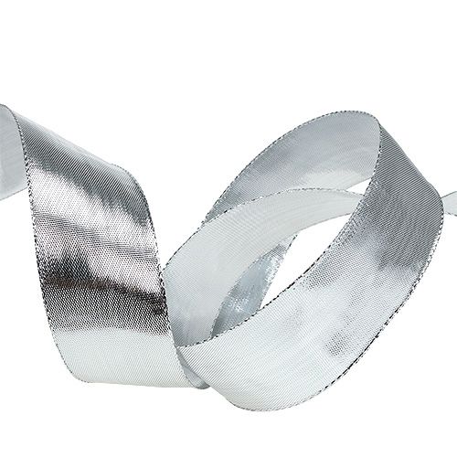 Floristik24 Gift ribbon silver with wire edge 40mm 25m