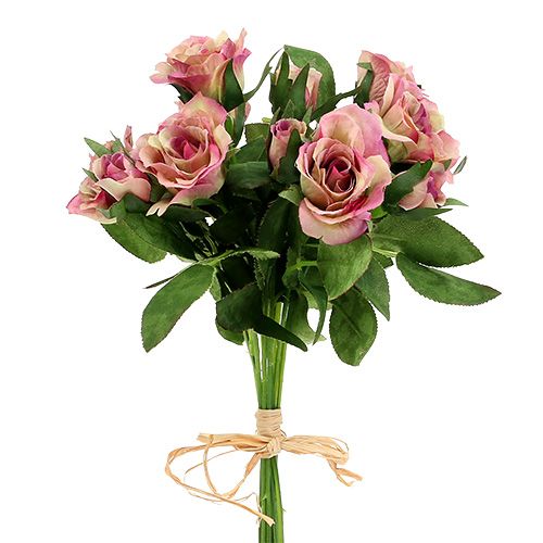 Silk fabric flowers rose bouquet L26cm old rose 3pcs | Floristik24.ie