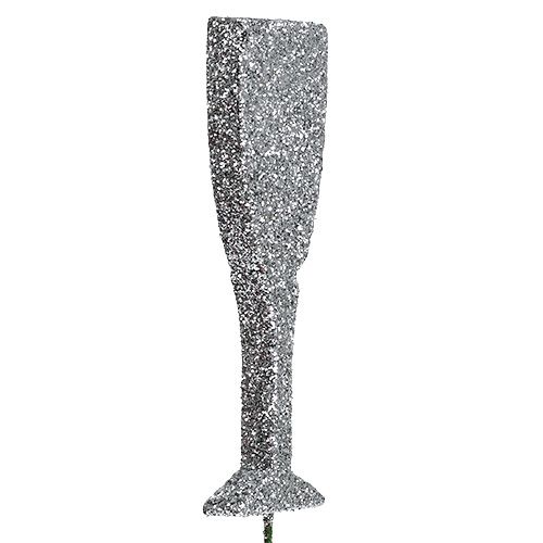 Product Champagne glass with glitter silver 8cm L28cm 24pcs