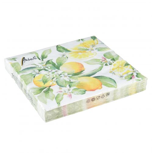 Floristik24 Napkins white with lemons summer decoration 33x33cm 20 pcs