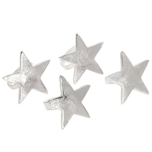 Product Star-shaped napkin holders, silver metal napkin rings, 7cm diameter, 4cm, 4 pieces