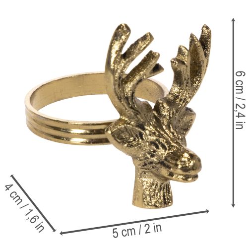 Metal napkin ring with deer head in gold look, 6cm, 4 pieces | Floristik24.ie