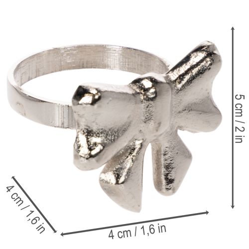 Bow napkin ring, metal, shiny silver, 5cm, 4 pieces | Floristik24.ie