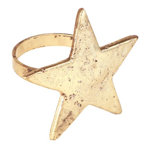 Product Napkin rings star gold antique look metal 6.5cm Ø4cm 4 pcs