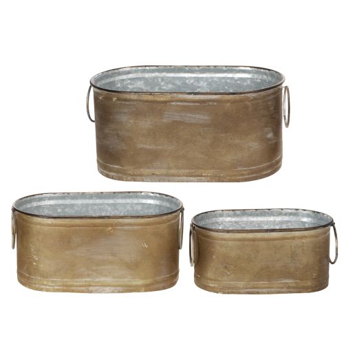 Product Set of metal plant pots and tubs, vintage retro style, L22.5cm/27cm/31cm