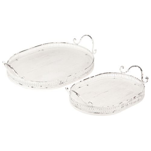 Floristik24 Shabby Chic tray oval with handles white 36/45cm set of 2