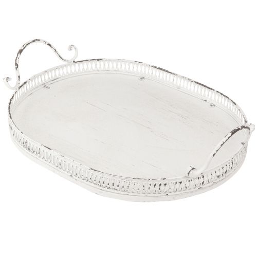 Floristik24 Shabby Chic tray oval with handles white 36/45cm set of 2