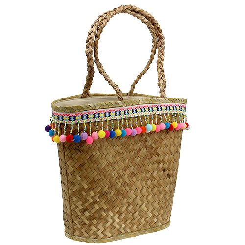 Floristik24 Shopping bag nature with pompons 40cm x 32.5cm