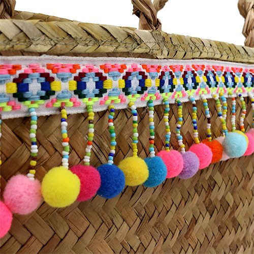 Floristik24 Shopping bag nature with pompons 40cm x 32.5cm