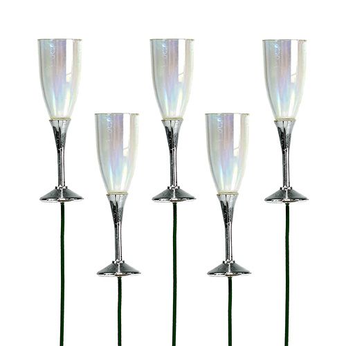 Floristik24 New Year&#39;s Eve decoration champagne glass plug silver 7.5cm L27cm 12pcs