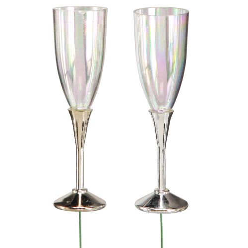 Product New Year&#39;s Eve decoration for sticking champagne glass on wire H9.5cm 8 pcs
