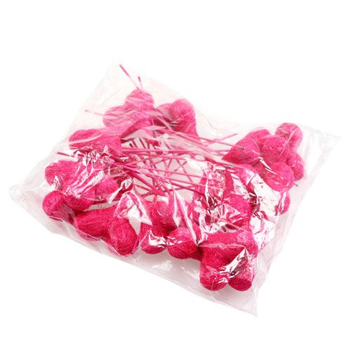 Floristik24 Sisal hearts on a stick pink 8cm L25cm 24pcs