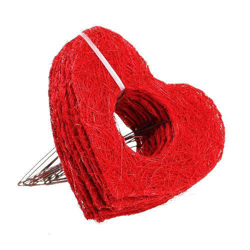Floristik24 Sisal heart cuff 20cm red heart sisal flower decoration 10 pcs