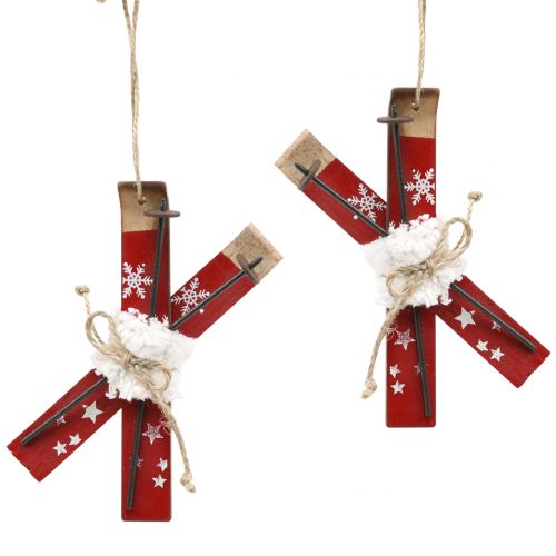 Ski pair red to hang Christmas tree 13.7cm x 7cm 3pcs