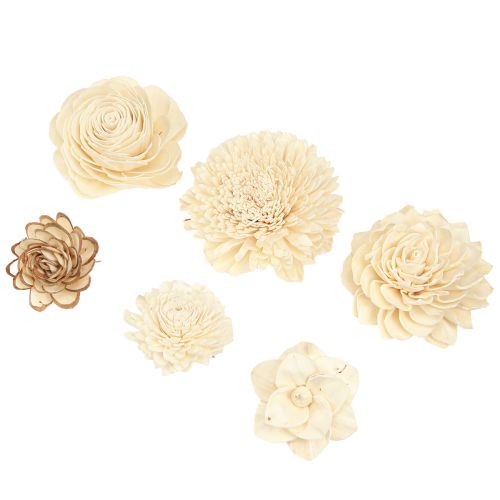 Sola Flowers Wooden Wooden Flowers Decoration Mix Cream 6-11cm 12-15 pcs
