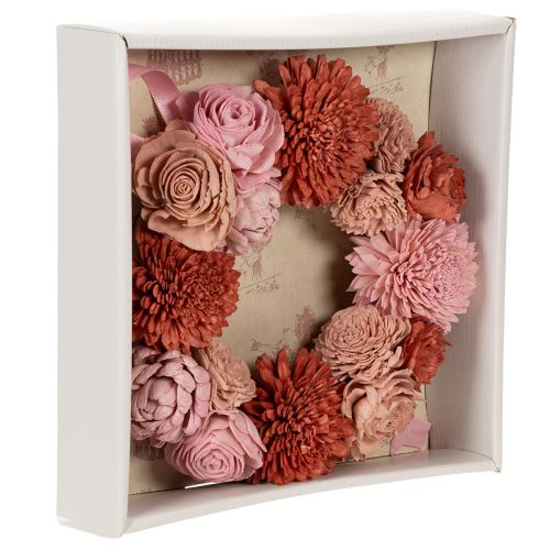Product Hanging floral wreath with pink blossoms for stylish decoration of living space, 25cm