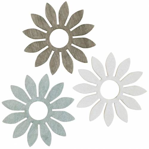 Summer flowers wooden decoration flowers brown, light grey, white scattered decoration 72 pieces
