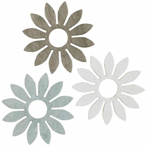 Summer flowers wooden decoration flowers brown, light grey, white scatter decoration 72 pcs