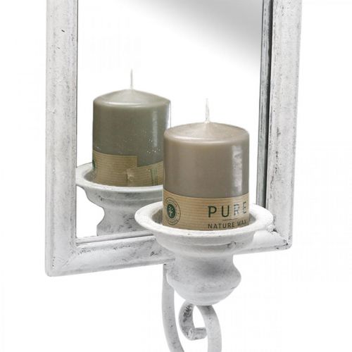 Product Mirror Antique Effect with Candle Holder White Metal Shabby H50cm
