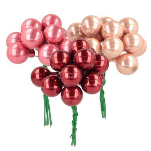 Christmas baubles on wire, set mini shiny mirrored berries, 20mm, 140 pieces