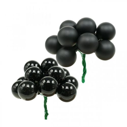 Floristik24 Mini Christmas balls on wire black glass Ø20mm 140p
