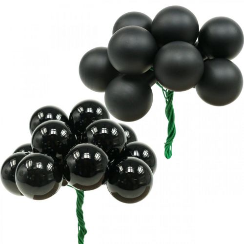 Floristik24 Mini Christmas balls on wire black glass Ø25mm 140p