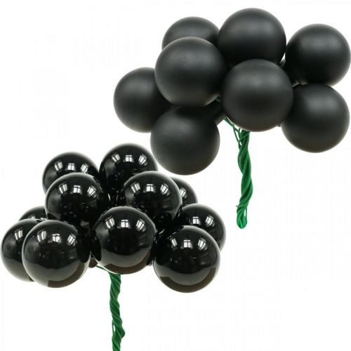 Mini Christmas balls on wire black glass Ø25mm 140 pcs