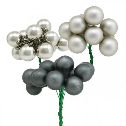 Floristik24 Mini Christmas balls anthracite, silver mirror berries Ø20mm 140p