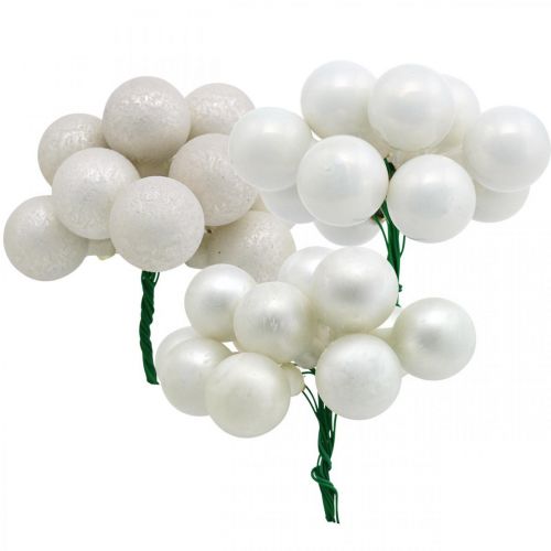 Floristik24 Mini Christmas Baubles White Marbled Assorted Mirror Berries Ø25mm 140 pcs