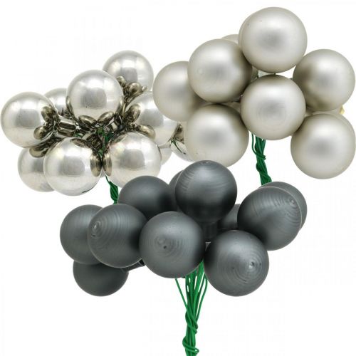 Floristik24 Mini Christmas balls silver, anthracite mirror berries Ø25mm 140p