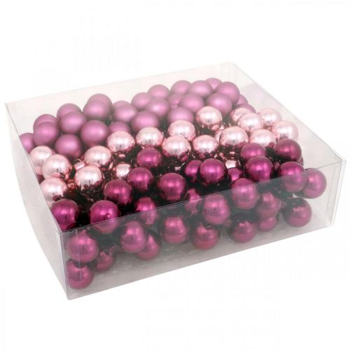 Floristik24 Mini Christmas ball pink berry mirror berries glass Ø25mm 140p