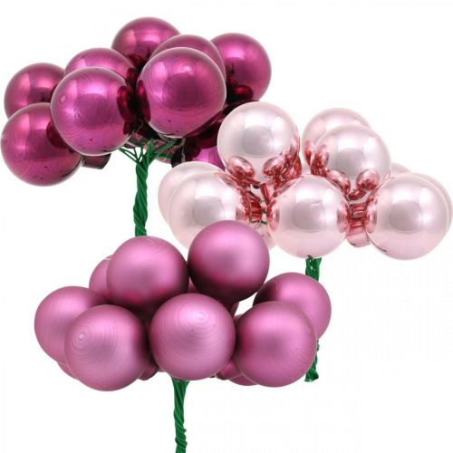 Floristik24 Mini Christmas ball pink berry mirror berries glass Ø25mm 140p