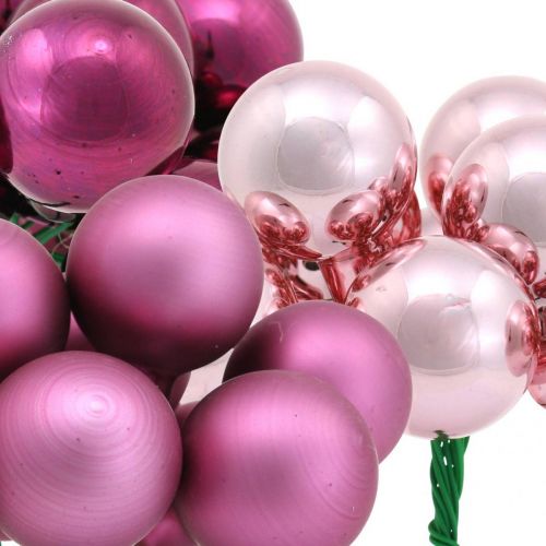 Product Mini Christmas ball pink berry mirror berries glass Ø25mm 140p