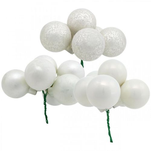 Mini Christmas ball white mirror berries glass Ø40mm mix 32pcs