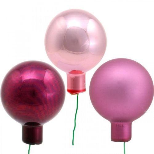 Product Mini Christmas ball pink mirror berries glass Ø40mm mix 32pcs