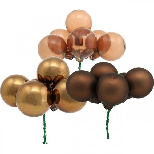Mini Christmas ball brown glass mirror berries Ø40mm mix 32pcs