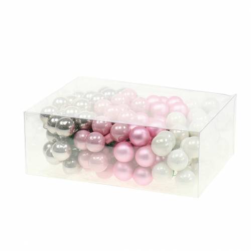 Floristik24 Mini Christmas ball on wire 40mm pink, silver, white 36pcs