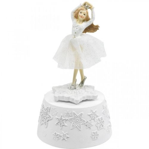 Floristik24 Music box ballerina white winter decoration Ø10.5cm H18.5cm