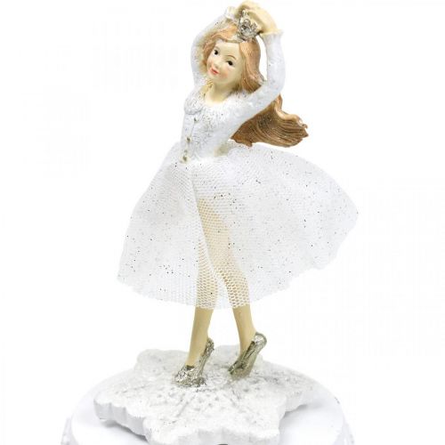 Floristik24 Music box ballerina white winter decoration Ø10.5cm H18.5cm