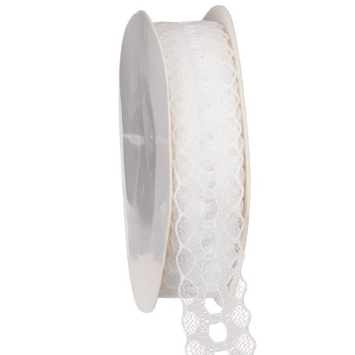 Decorative ribbon with lace, cotton, fine border, on a roll, 25mm wide, 10m long