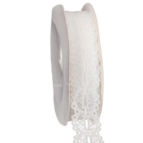 Decorative cotton ribbon with lace pattern on a roll for DIY and decoration, 25mm wide, 10m long
