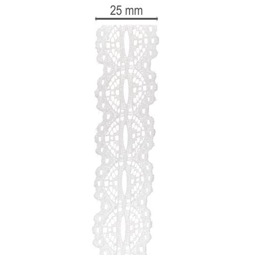 Decorative cotton ribbon with lace pattern on a roll for DIY and decoration, 25mm wide, 10m long | Floristik24.ie