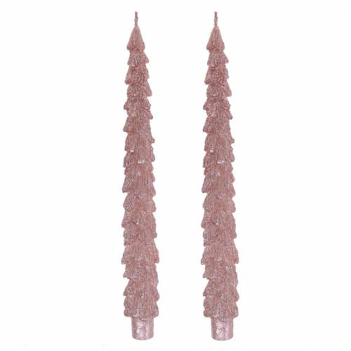 Floristik24 Tapered candles fir pink metallic 30mm × 260mm 2pcs