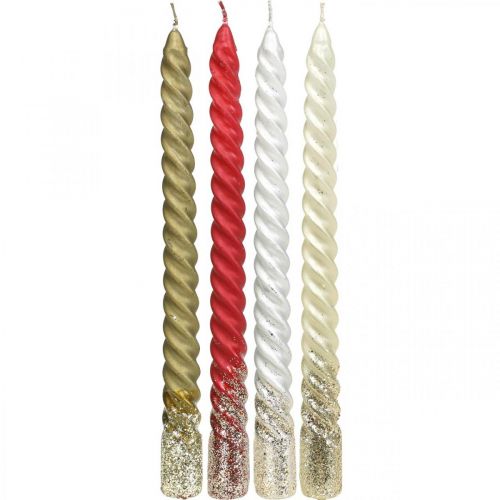 Taper candles Twisted candles 24cm 2pcs Different colours