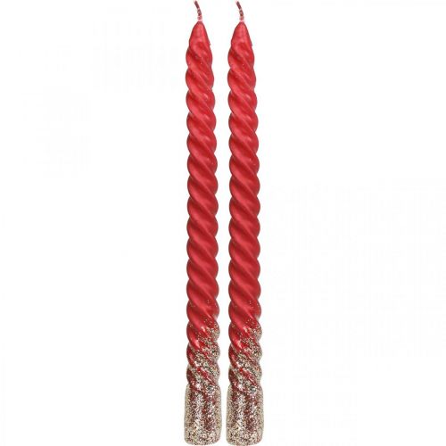 Floristik24 Taper candles twisted candles spiral candles red 24cm 2pcs
