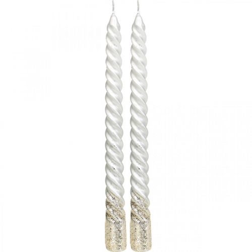 Taper candles twisted candles spiral candles silver 24cm 2pcs