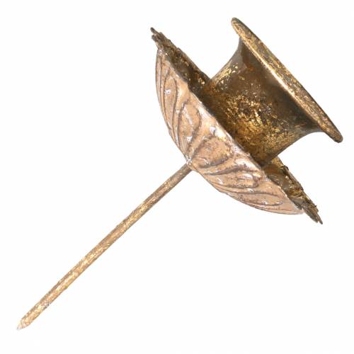 Floristik24 Taper candle holder for sticking antique style golden Ø8.5cm 4pcs